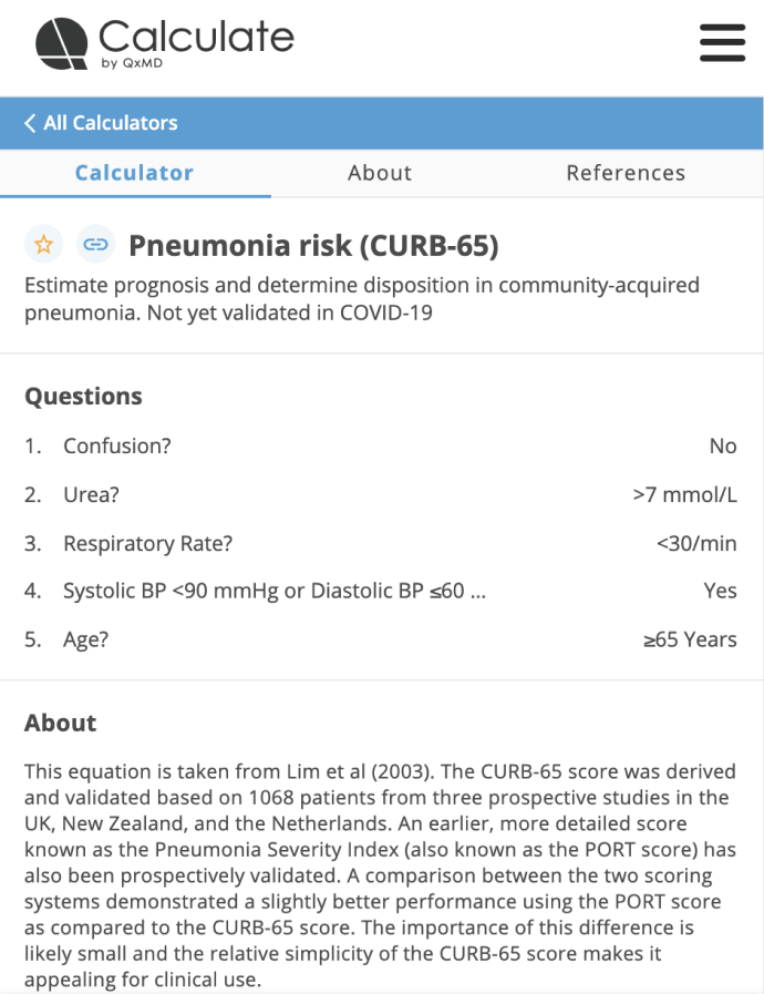 Calculator of the Pneumonia Risk