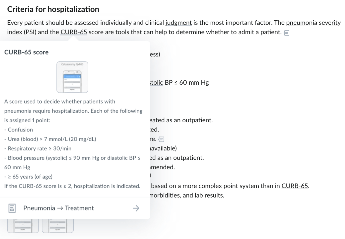 Calculator screen  flow from disease to QxMD calculator